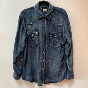 Wrangler Black Label Retro Denim Distressed Pearl Snap